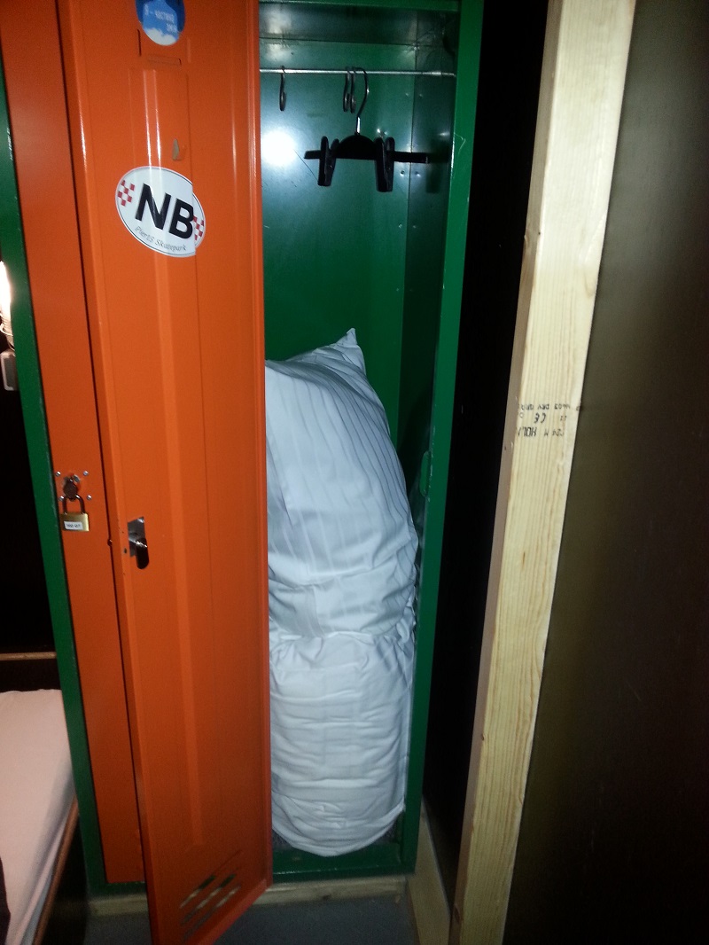 Nice, Tall Hostel Locker with the Bedding Inside