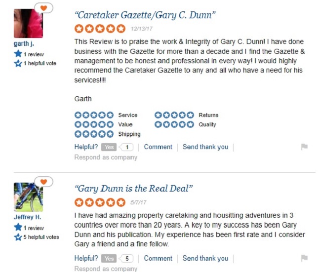 Praise for Gary Dunn at the Caretaker Gazette