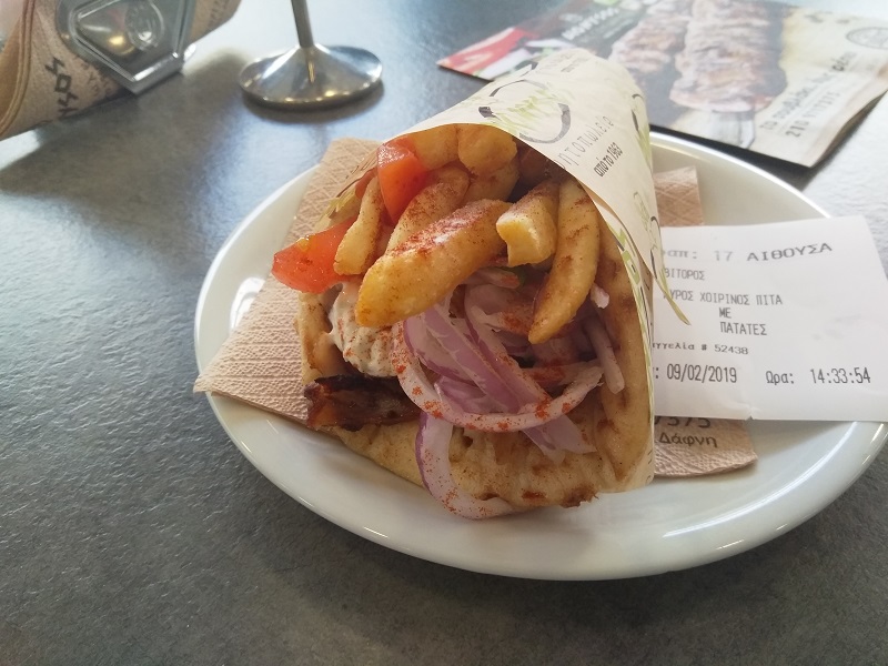 A Greek Gyro (Don't mistake it for a doner kebab because they are not the same.)