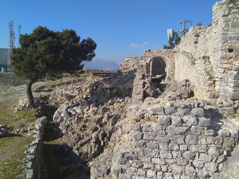 Cell Phone Towers Stand Among the Ruins at 40 Martyrs Monastery in Saranda, Albania