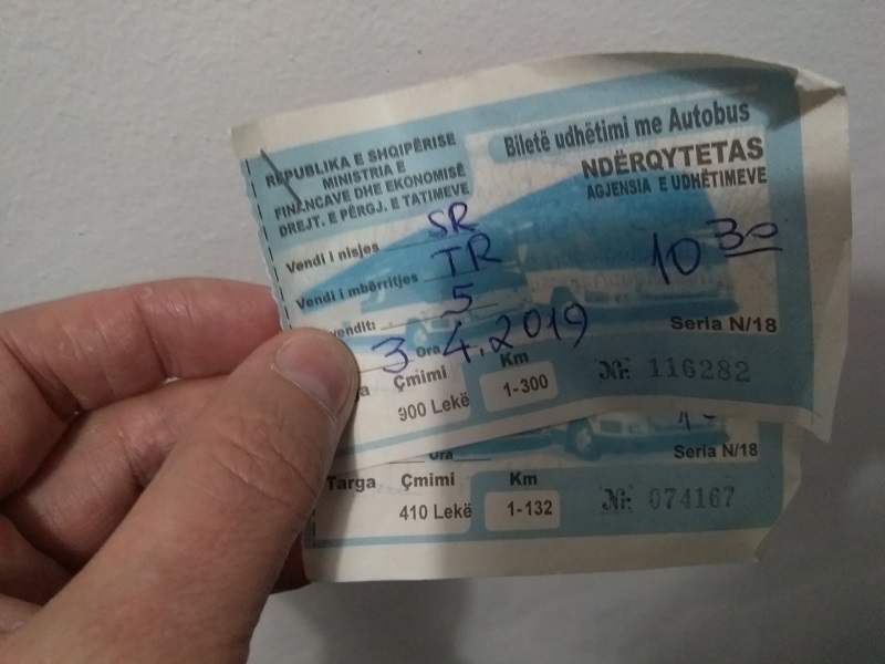 Ticketing the Old Way: Bus Tickets Albanian Bus Tickets (Saranda to Tirana)