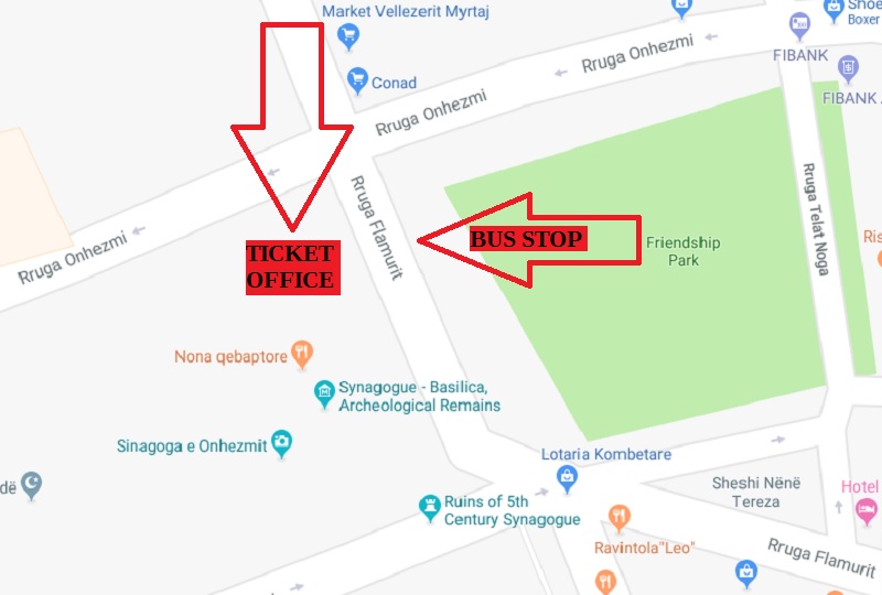 Map Showing Bus Stop and Ticket Office in Saranda, Albania