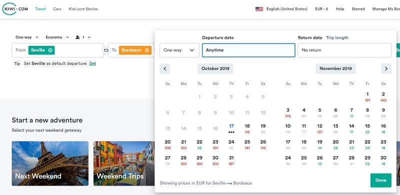 Flight Prices (Seville to Bordeaux)