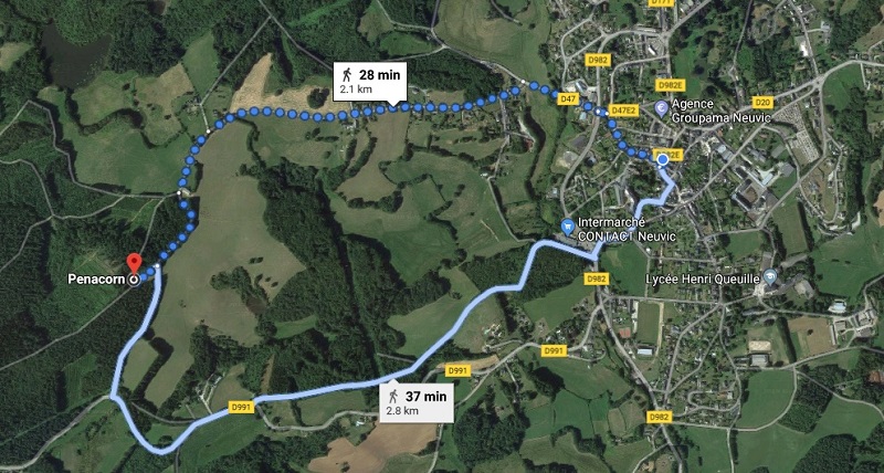 Map: Neuvic to La Chapelle de Pennacorn