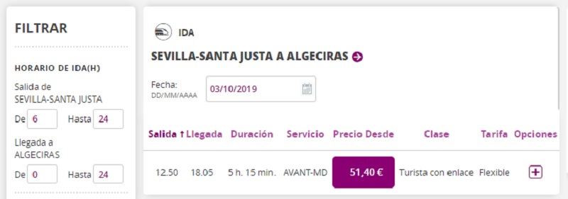 Sevilla-Santa Justa to Algeciras by Train