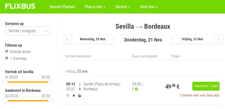 FlixBus is often the cheapest way to travel between Seville and Bordeaux