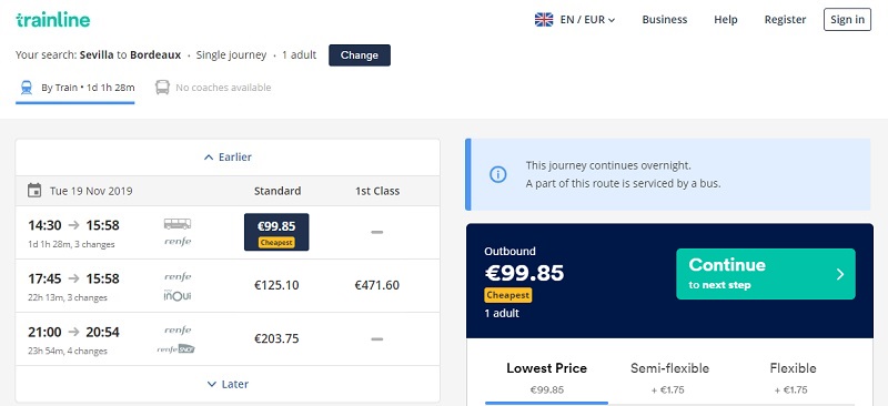 When you are travelling from Seville to Bordeaux, the Train Only Takes You Part of the Way
