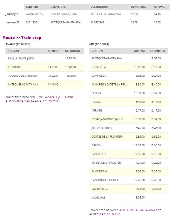 Seville to Algeciras by Train (Changes and Stops)
