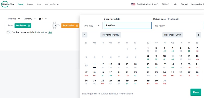 The is a screenshot from my article about how to travel cheaply in Europe. As you can see, the cost of a plane ticket varies from day to day.