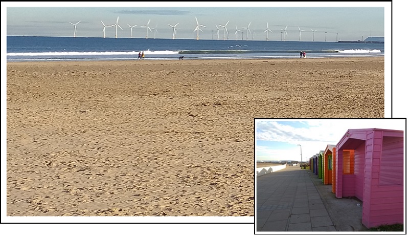 Seaside Huts and Wind Turbines at Seaton Carew
