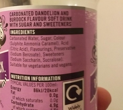 Ben Shaws Dandelion and Burdock: List of Ingredients