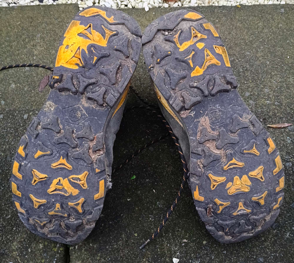 After more than a year of regular walking, the soles of my Crivit hiking boots were still holding up well.